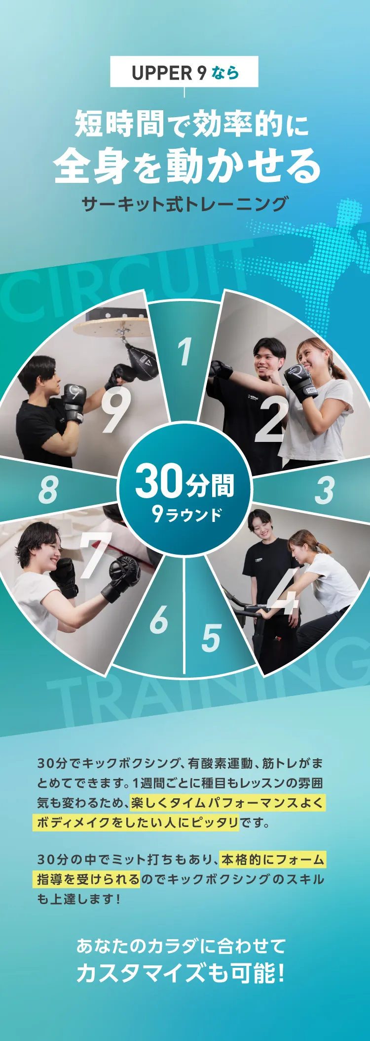 UPPER 9なら短時間で効率的に全身を動かせるサーキット式トレーニング